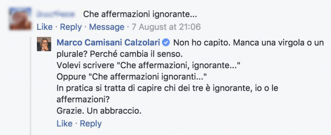 La risposta di Marco Camisani Calzolari ad un suo post