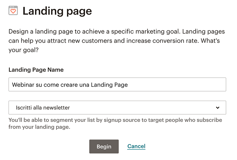 creare una landing page